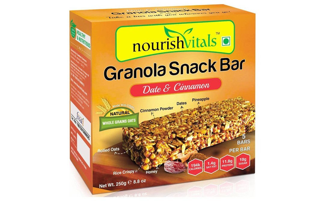 NourishVitals Granola Snack Bar Date & Cinnamon   Box  250 grams